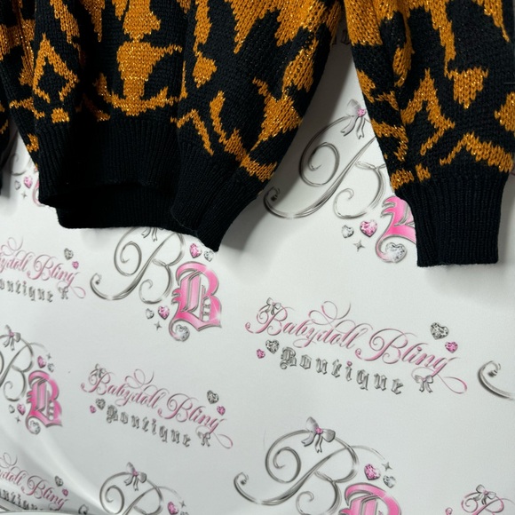 Enchante knit sweater sparkly glitter orange black knitted warm cozy grandmacore - Picture 4 of 8